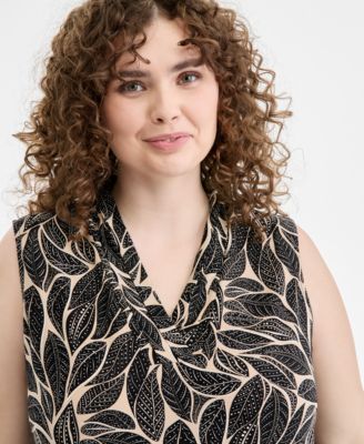 Plus Size Printed Triple-Pleat V-Neck Blouse