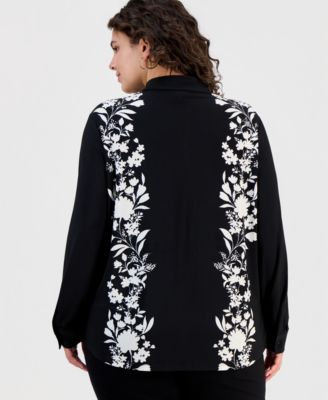 Plus Size Printed Long-Sleeve Blouse
