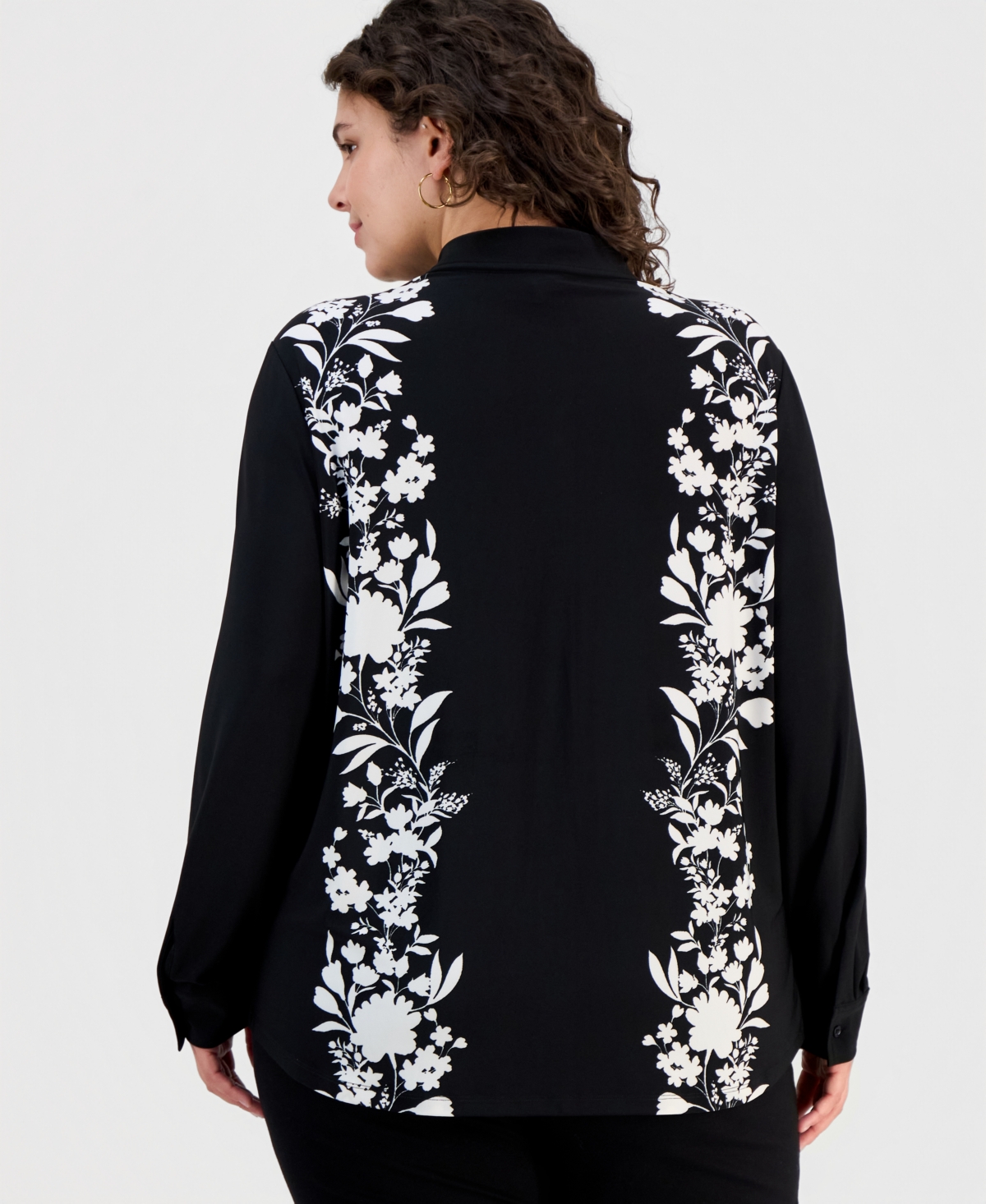 Anne Klein Plus Printed Long-Sleeve Blouse