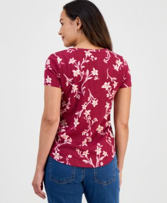 Petite Floral Sketch Perfect T-Shirt, Macy's Exclusive 