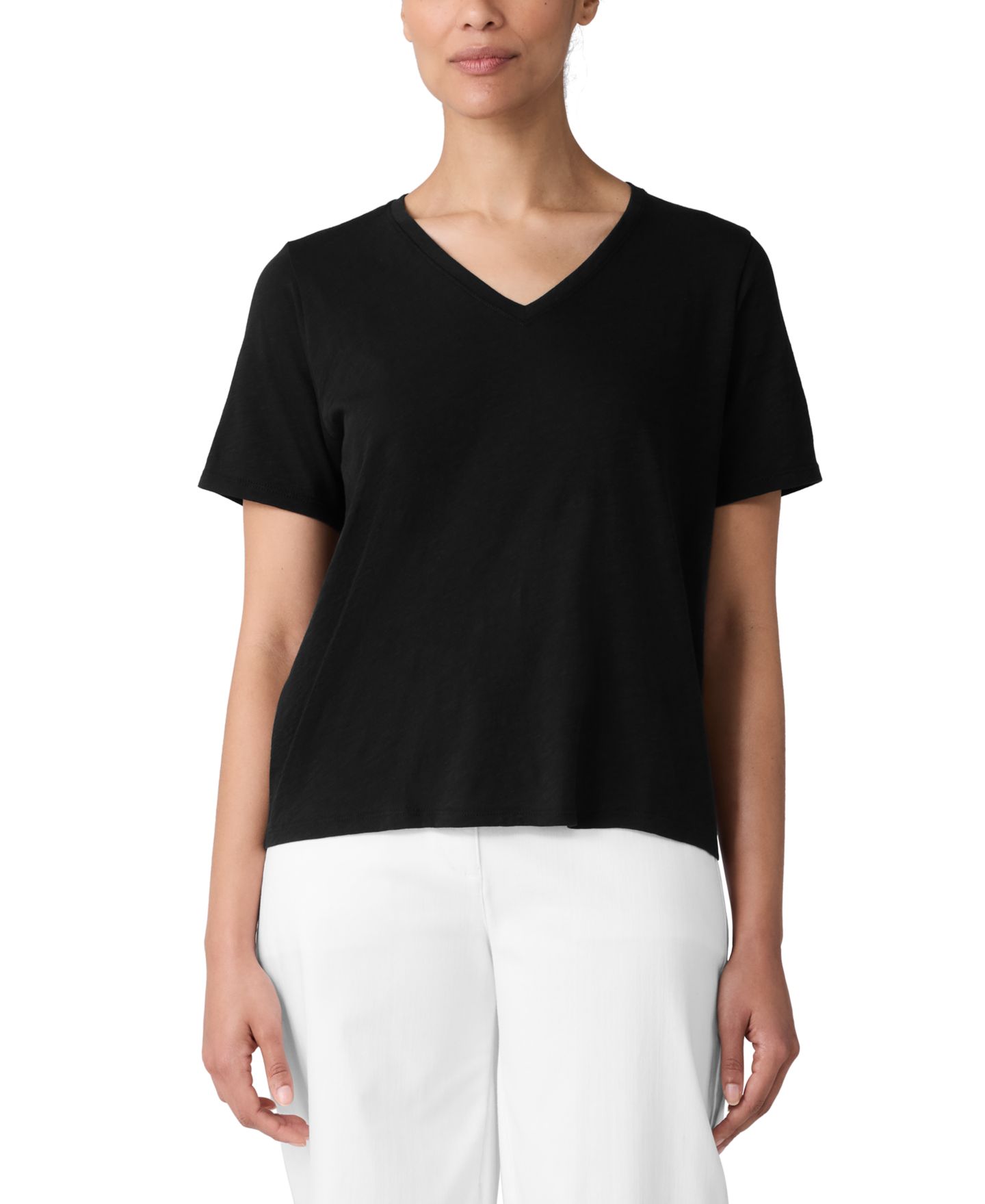 Женская футболка Eileen Fisher V-Neck, цвет: Чёрный — фото 1