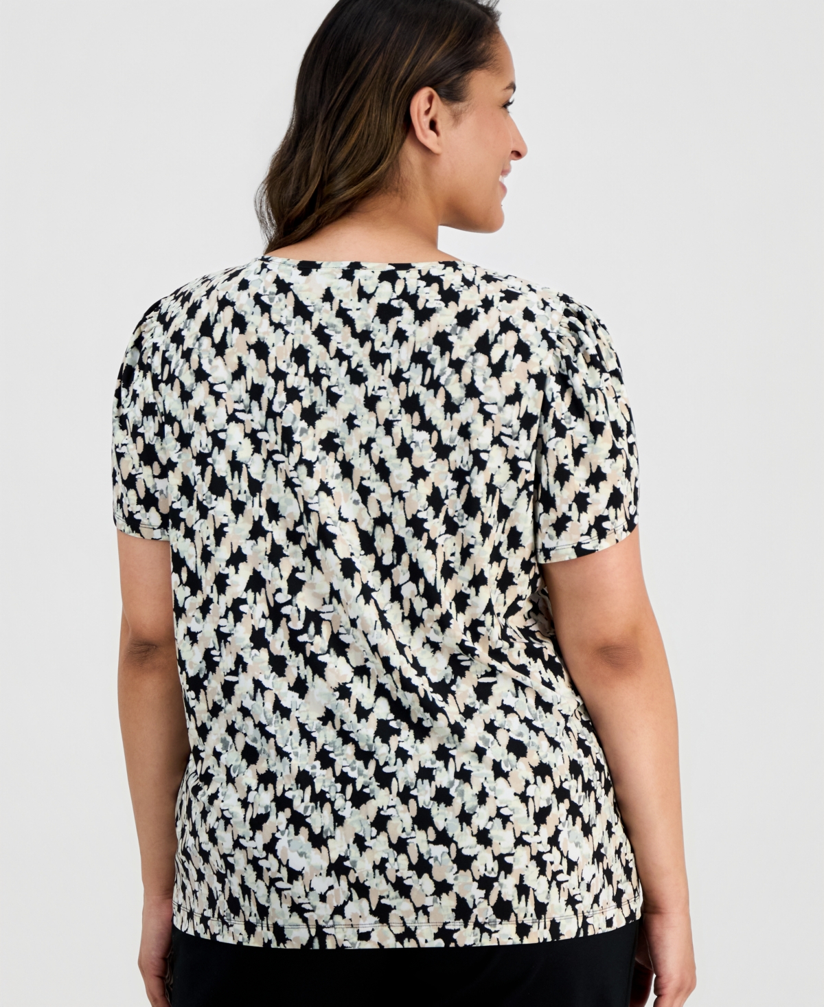 Ak Anne Klein Plus Crewneck Tulip-Sleeve Top