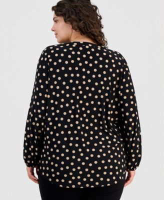 Plus Size Printed Split-Neck Top