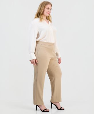 Plus Size High Rise Straight-Leg Pull-On Pants