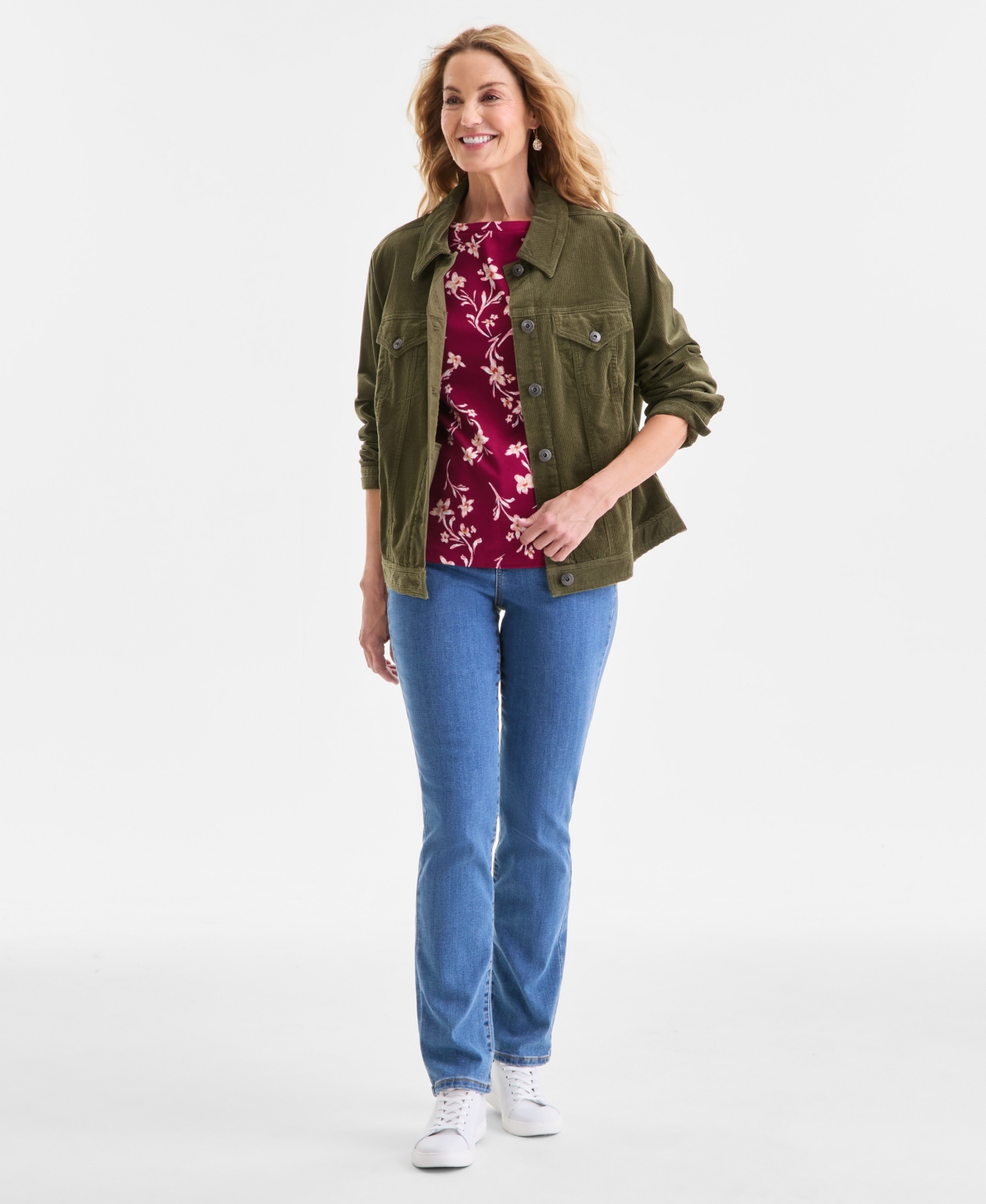 Style & Co Petite Pima Floral Sketch Boat Neck Top, Macy's Exclusive