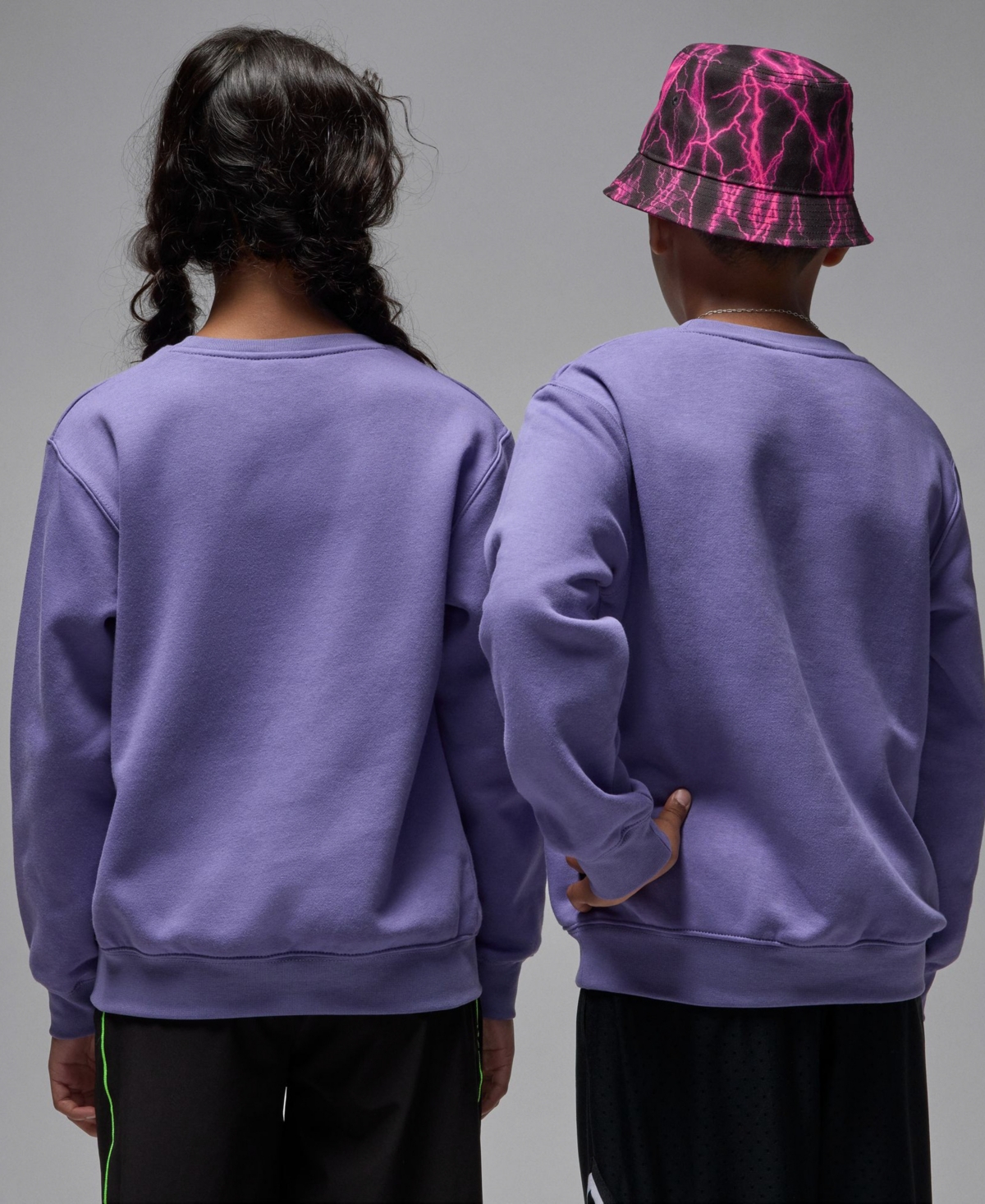 Jordan Girls S-xl Fleece Crewneck With Ribbed Trim Sweatshirt In Purple