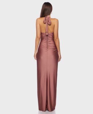 Juniors' Halter Neck Back Tie Gown