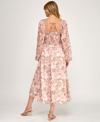 Juniors' Long-Sleeve Tie Front Midi Dress