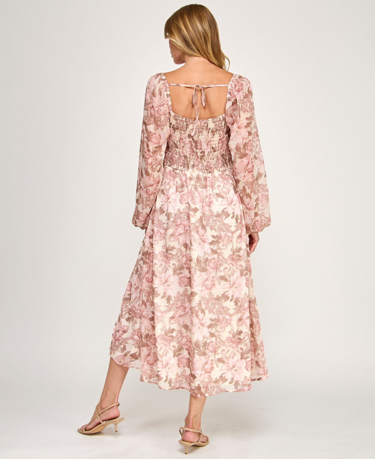 Trixxi Juniors' Long-Sleeve Tie Front Midi Dress