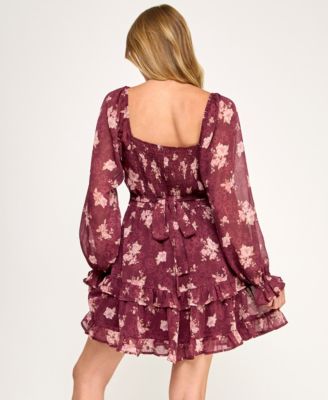 Juniors' Long-Sleeve Double Tier Dress