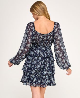 Juniors' Long-Sleeve Pleated Waist Dress