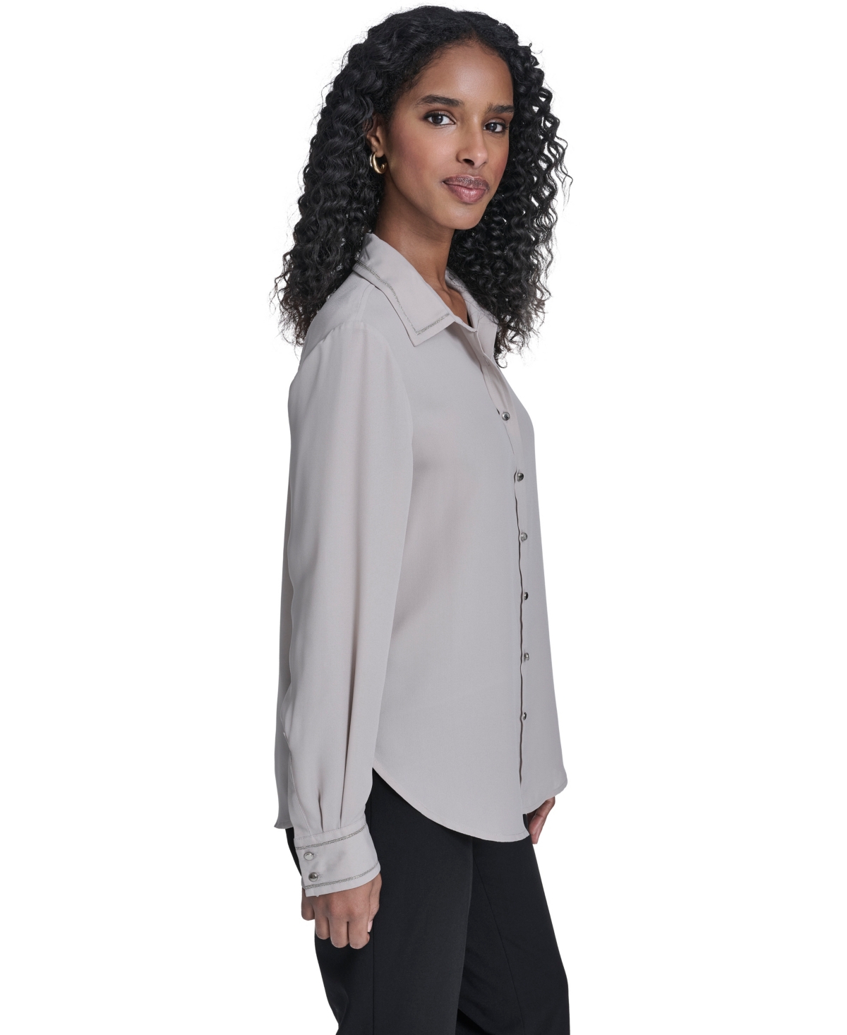 Calvin Klein Women's Decorated Button-down Top In Gray