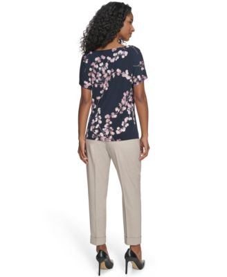 Women's Printed Drape Front Short-Sleeve Top