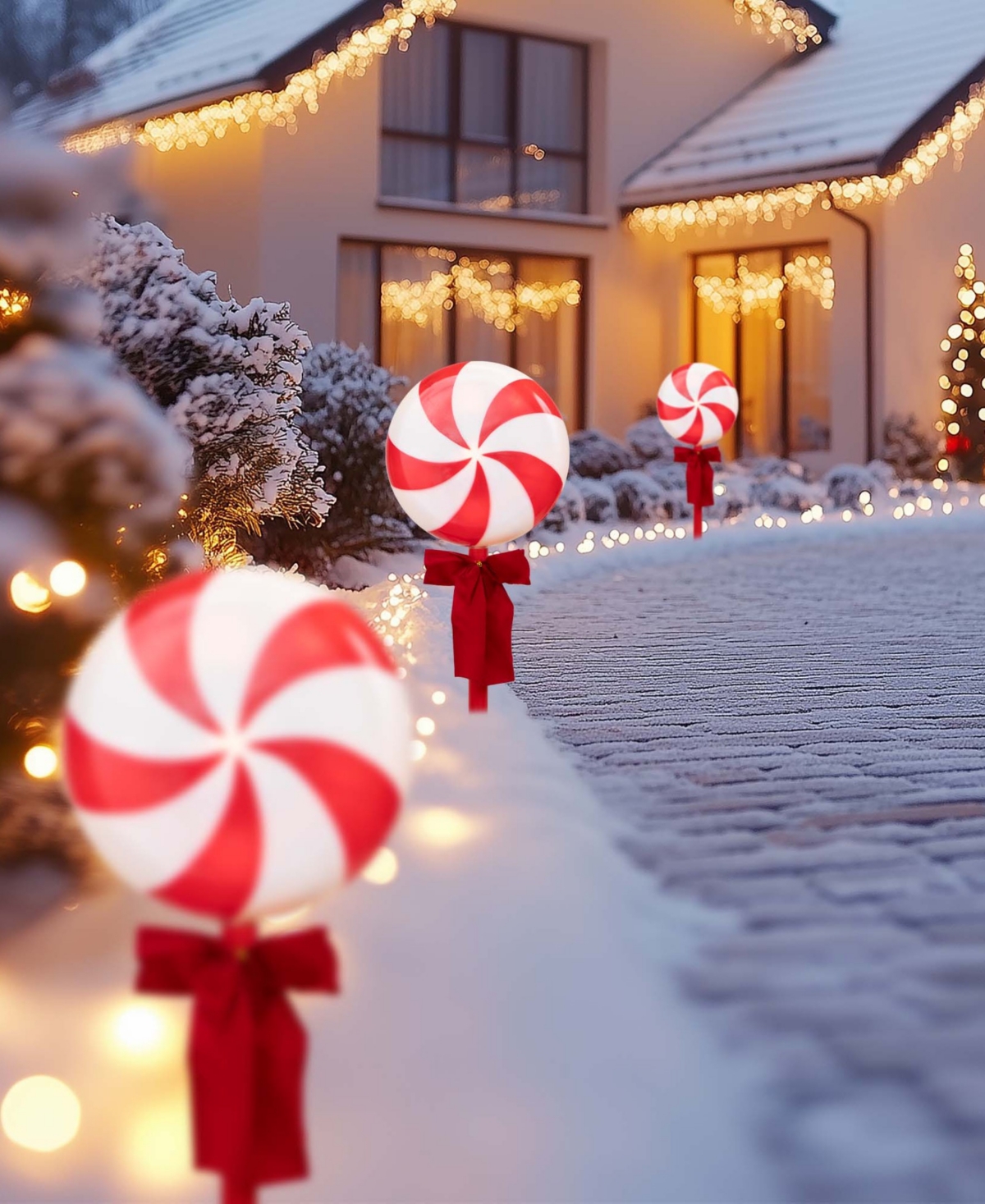 Northlight Lighted Peppermint Candy Christmas Outdoor Pathway Markers, Set Of 3 In Red