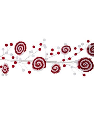 30" Candy Cane Swirls and Pom Poms Christmas Garland