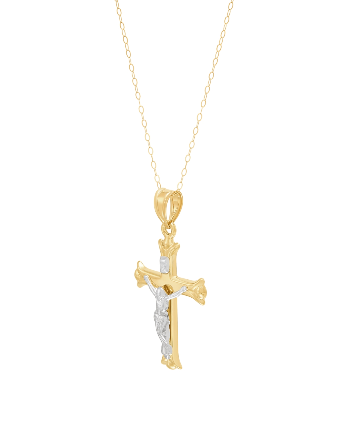 Macy's Polished Crucifix Cross Pendant Necklace In 10k Yellow And White Gold In Gold