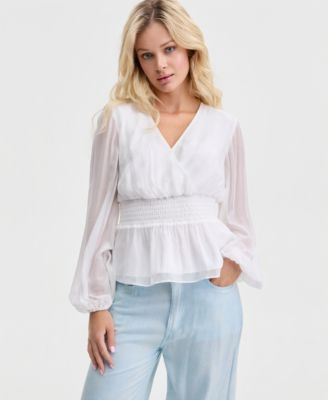 Women's Mishka Chiffon Smocked Peplum-Hem Blouse