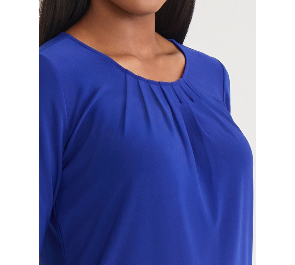Kasper Women's Pleat Neck Knit Top, Regular & Petite In Blue