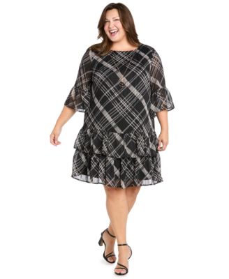 R & M Richards - Plus Size Tiered Plaid Midi Dress