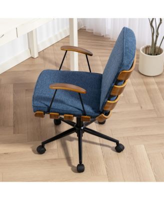 35.83"H Modern 360 Swivel Office Chair, Solid Wood Task Chair with Adjustable Height and Bent Wood