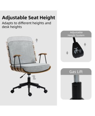 35.83"H Modern 360 Swivel Office Chair, Solid Wood Task Chair with Adjustable Height and Bent Wood