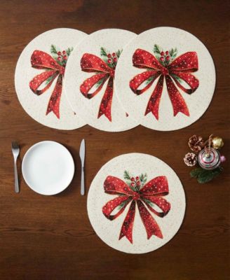 Christmas Ribbon Round Braided Placemats, Set of 4