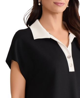 Petite Short-Sleeve Extend Shoulder Polo Top