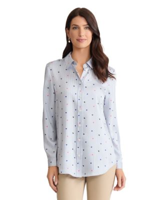 Jones New York - Petite Long-Sleeve Button Front Collared Top