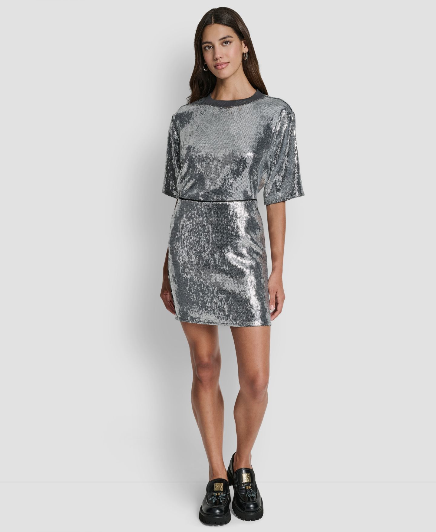 Женская юбка DKNY Jeans Sequin Pull-On Mini, цвет: Чёрный / Серебряный — фото 5