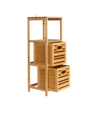 Bamboo 3-Tier Slatted Shelf with Crates, Natural