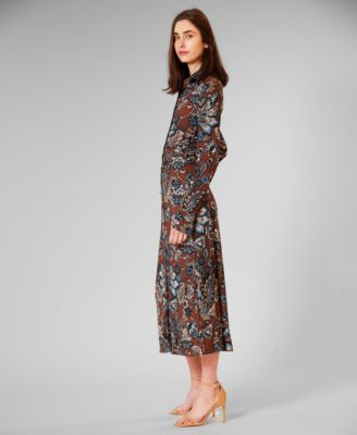 Women's Printed Long-Sleeve Collared Dress