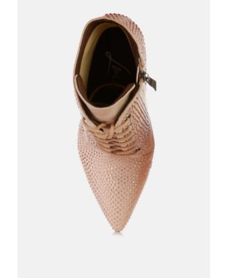 Womens Head On Faux Suede Diamante Ankle Boots