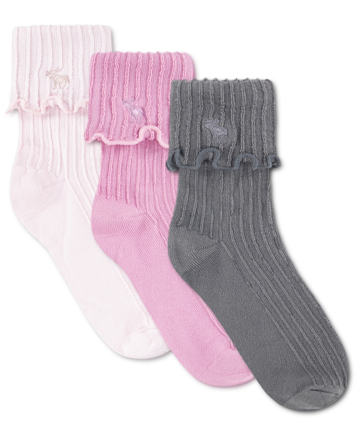 Abercrombie Girls 3-pack Crew Length Lettuce Hem Socks In Multi
