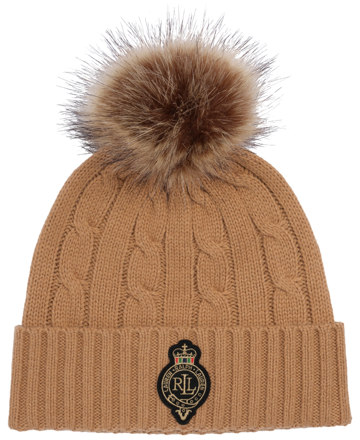 Ralph Lauren Cable Crest Patch Hat In Brown