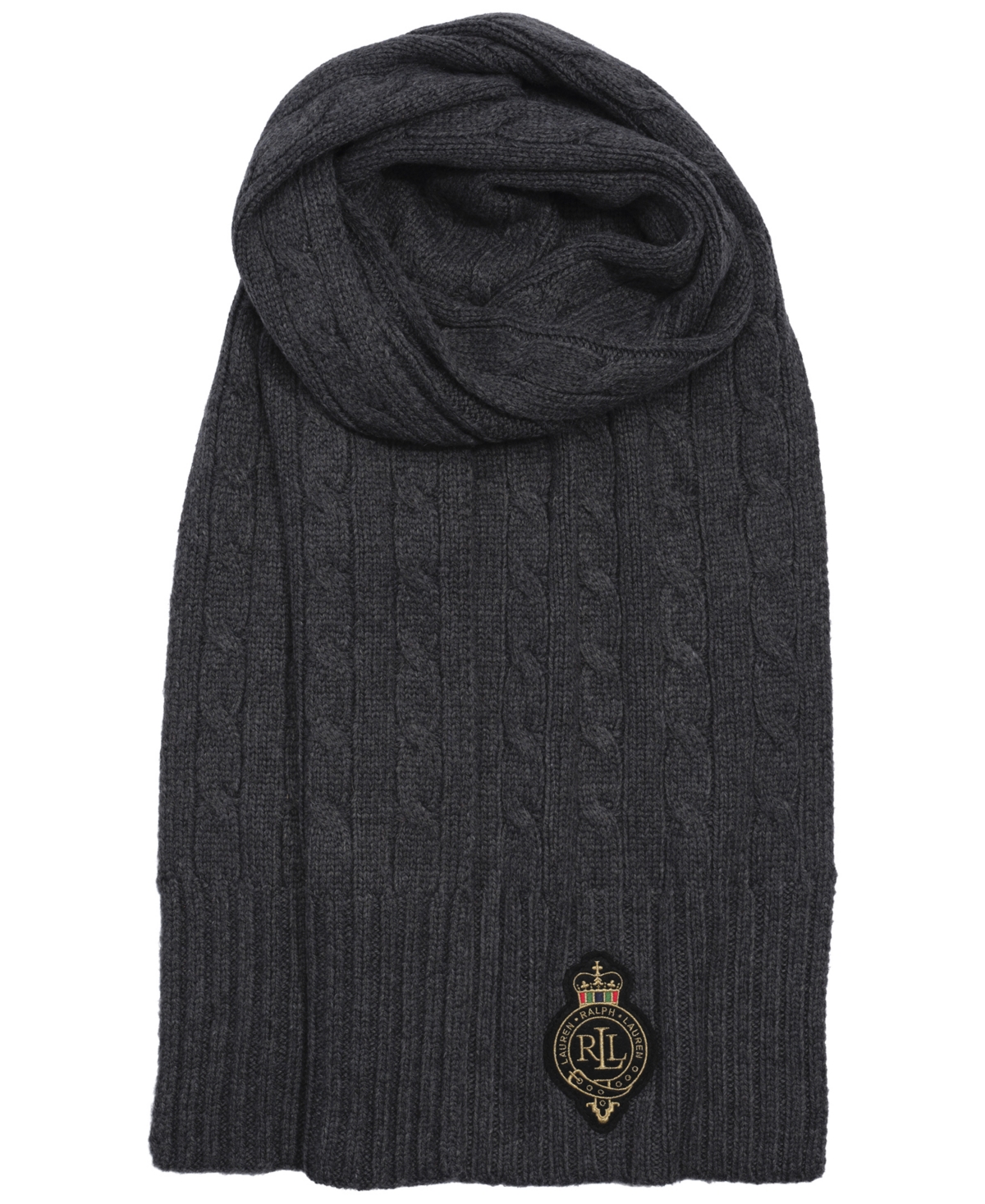 Ralph Lauren Cable Crest Patch Scarf In Gray