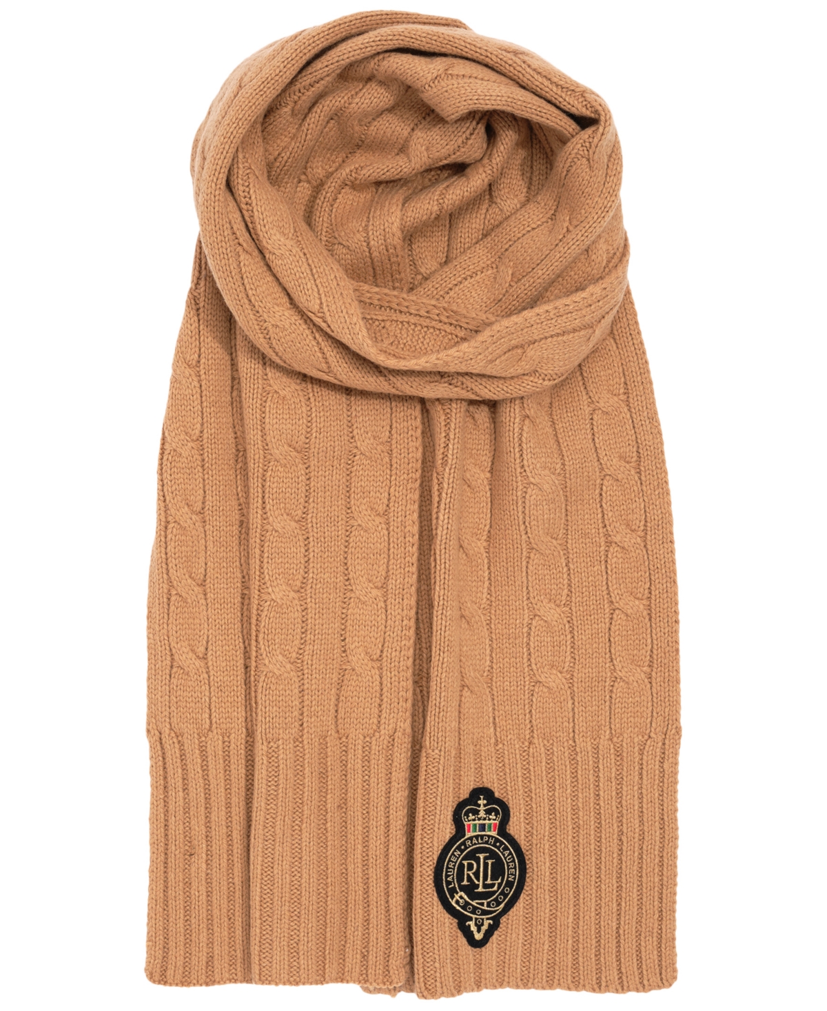 Ralph Lauren Cable Crest Patch Scarf In Gold