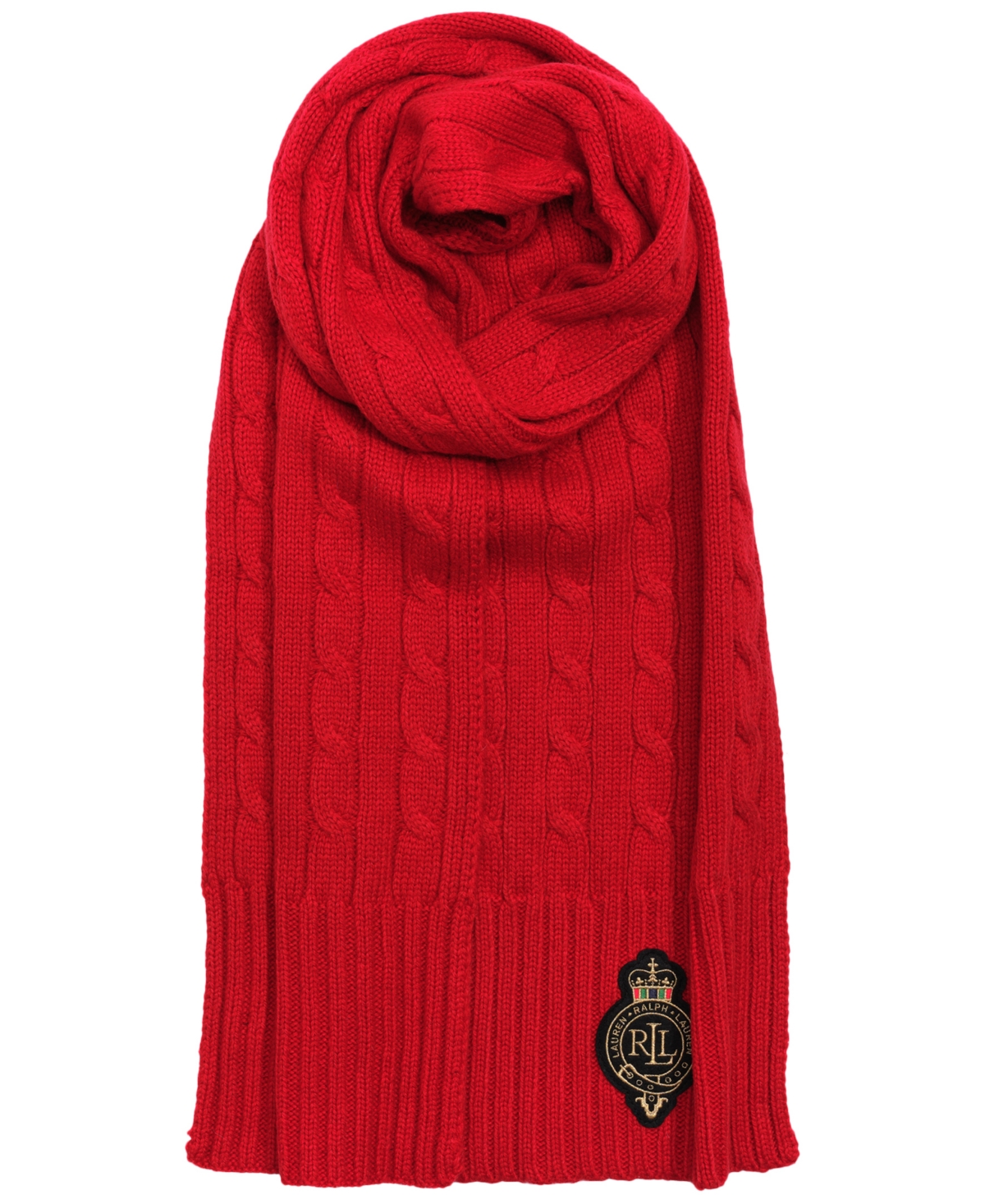Ralph Lauren Cable Crest Patch Scarf In Red