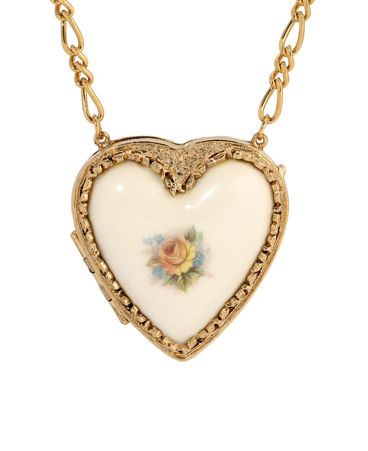 2028 Porcelain Heart Locket Necklace In Yellow