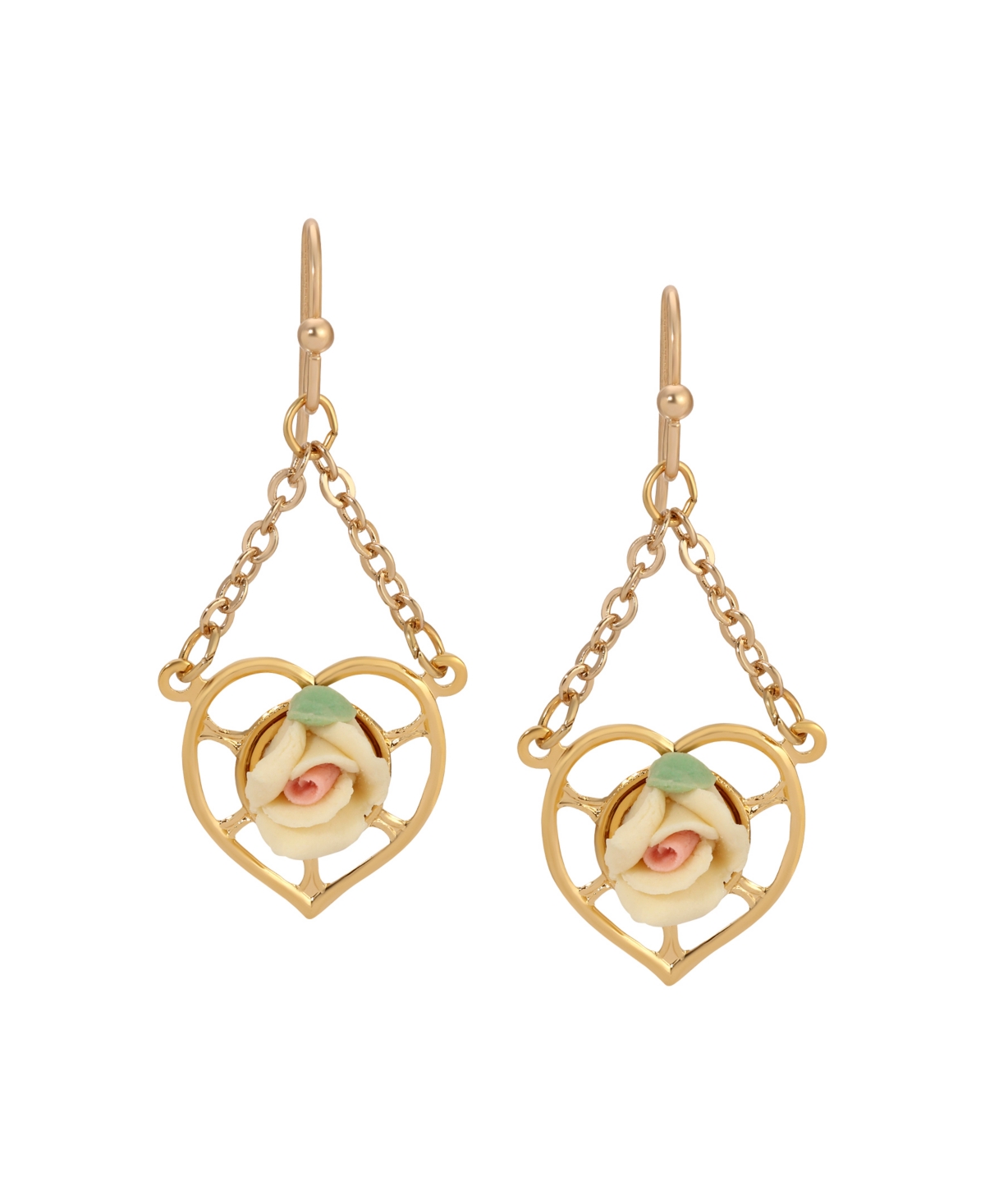2028 Gold Tone Heart Porcelain Rose Earrings In Orange