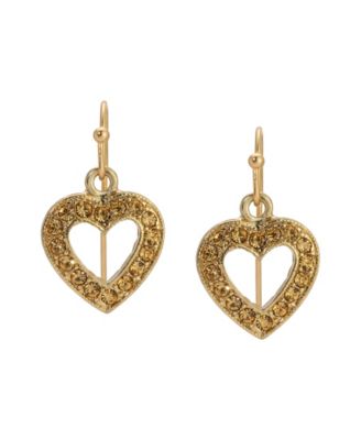 Gold Tone Heart Bead Drop Wire Earrings