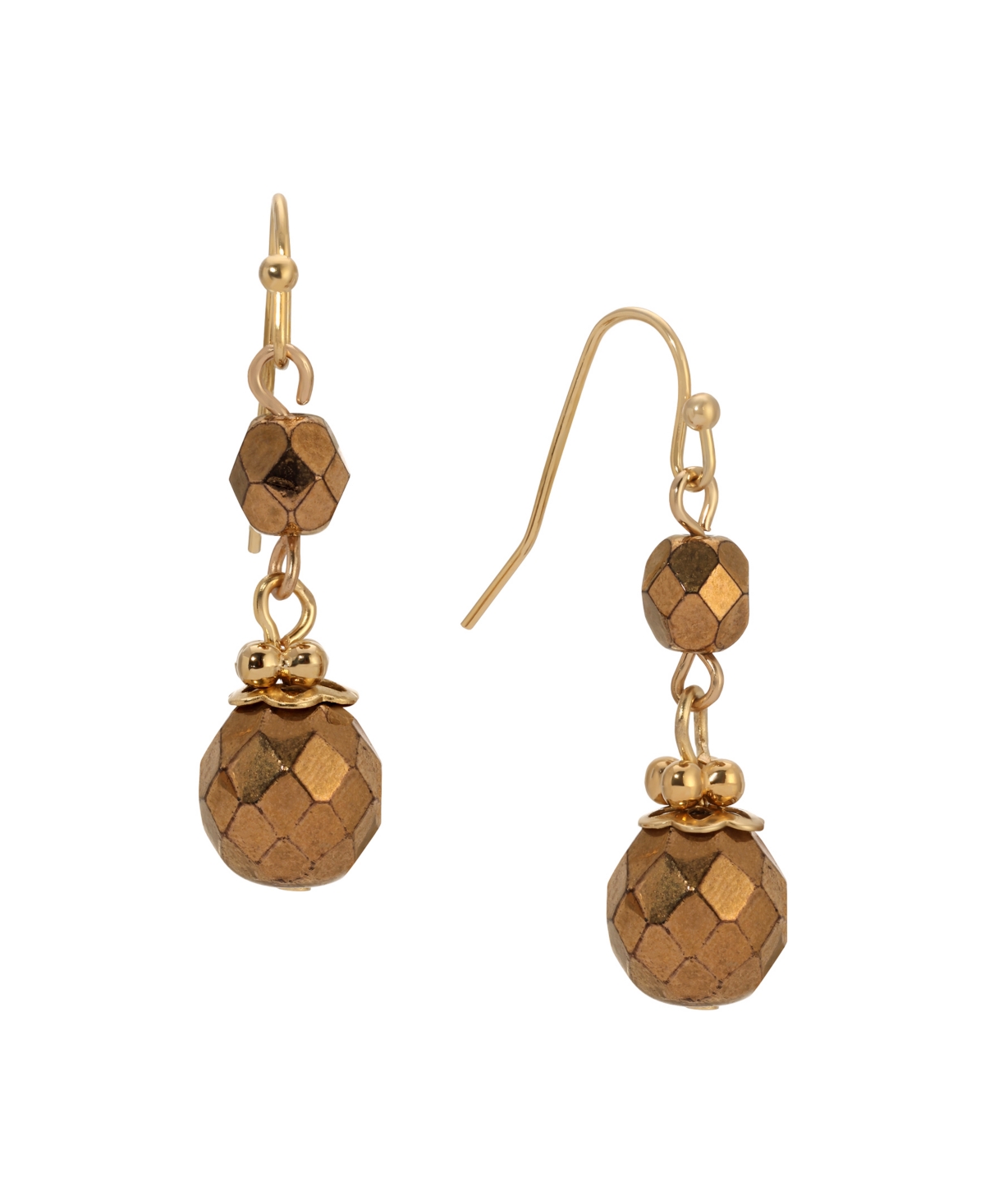 2028 Round Bronze Bead Drop Wire Earrings In Brown