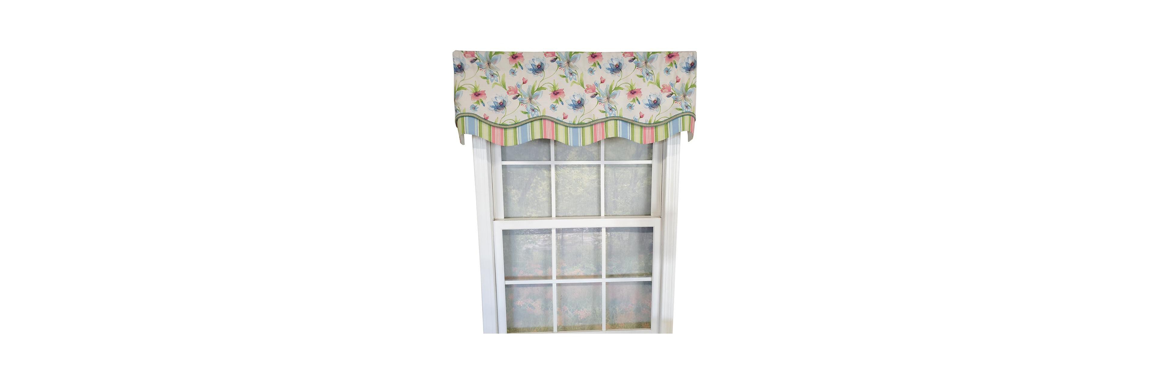 Rlf Home Flowers Bloom Glory 100% Cotton Floral Design with Gimp Trim Lining Spot Clean Valance 50"x16" Multicolor