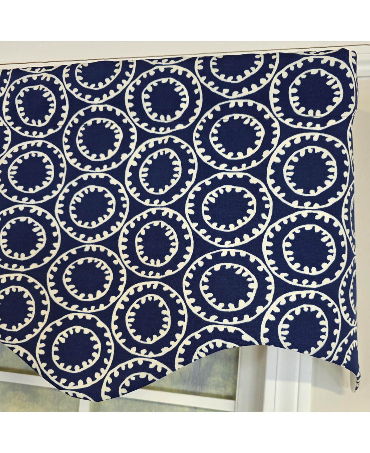 Rlf Home 100% Cotton Orbit Regal Fully lined Windows Rod Pocket Valance 50" x 17" Navy