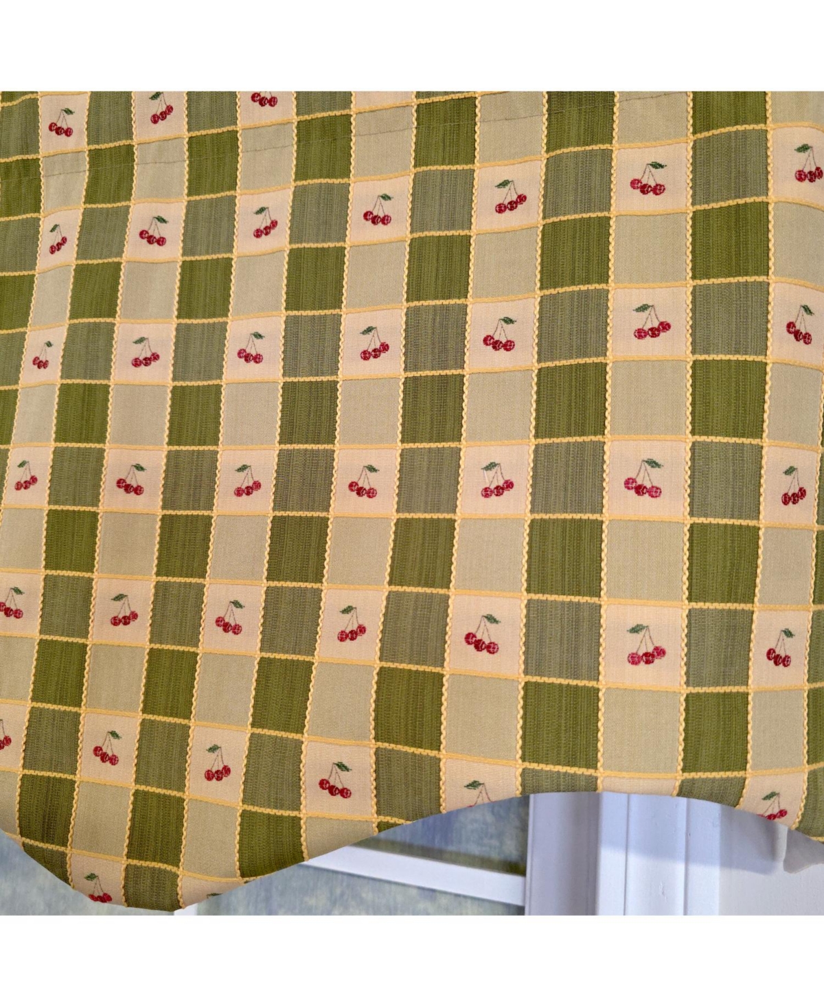 Rlf Home 100% Cotton Cherry Squares Regal With Poly/Cotton lining Rod Pocket Valance 50" x 15" Green