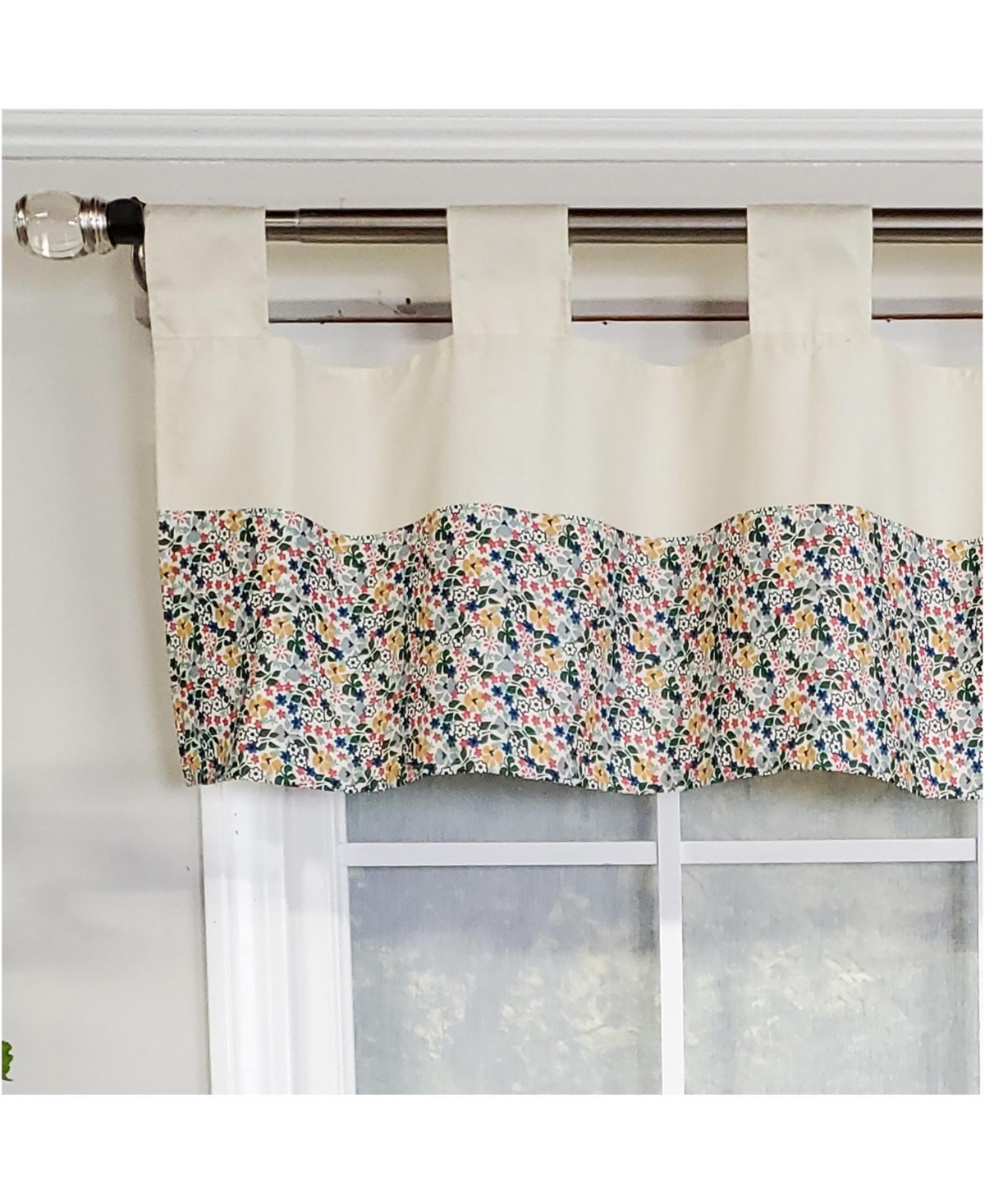 Rlf Home 4" Top Tab High Quality Fabric Petite flower Tab Valance for Windows 50" x 15" Multi