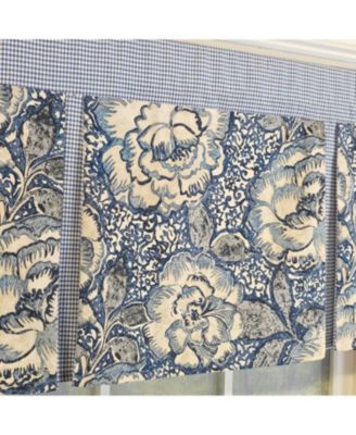 100% Cotton Peony Ball Pleated  Unlined Windows Rod Pocket Valance 50" x 17"  Blue