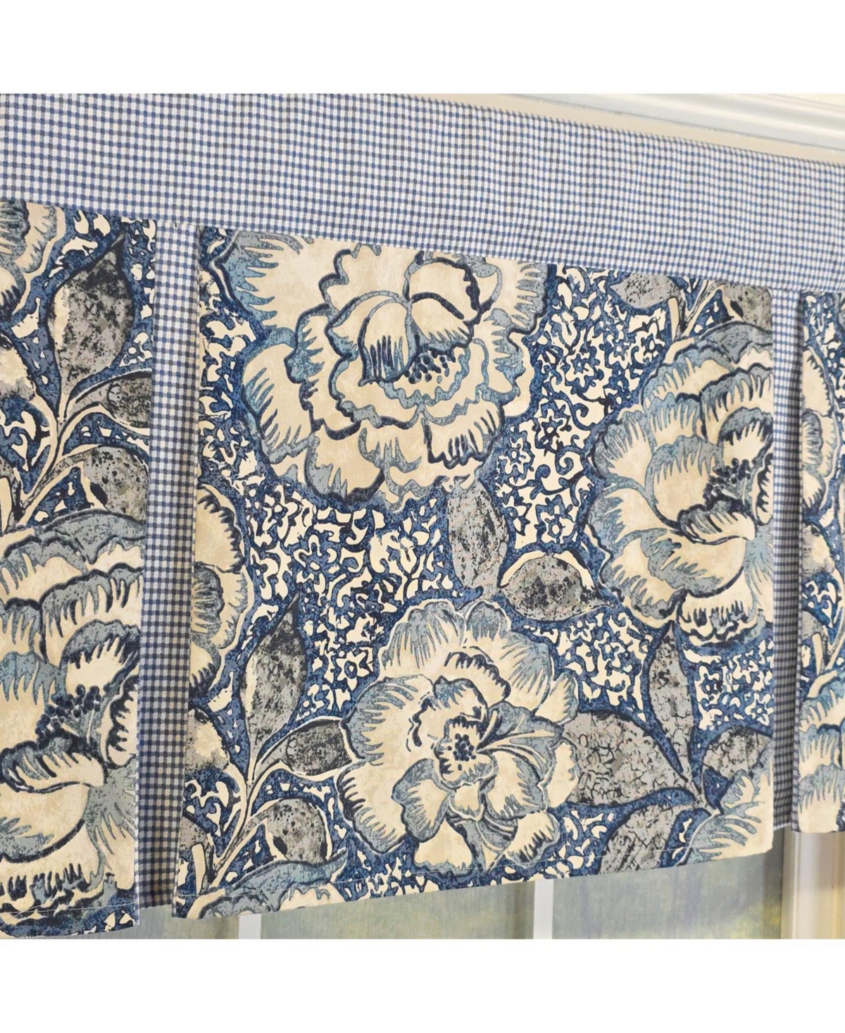Rlf Home 100% Cotton Peony Ball Pleated Unlined Windows Rod Pocket Valance 50" x 17" Blue