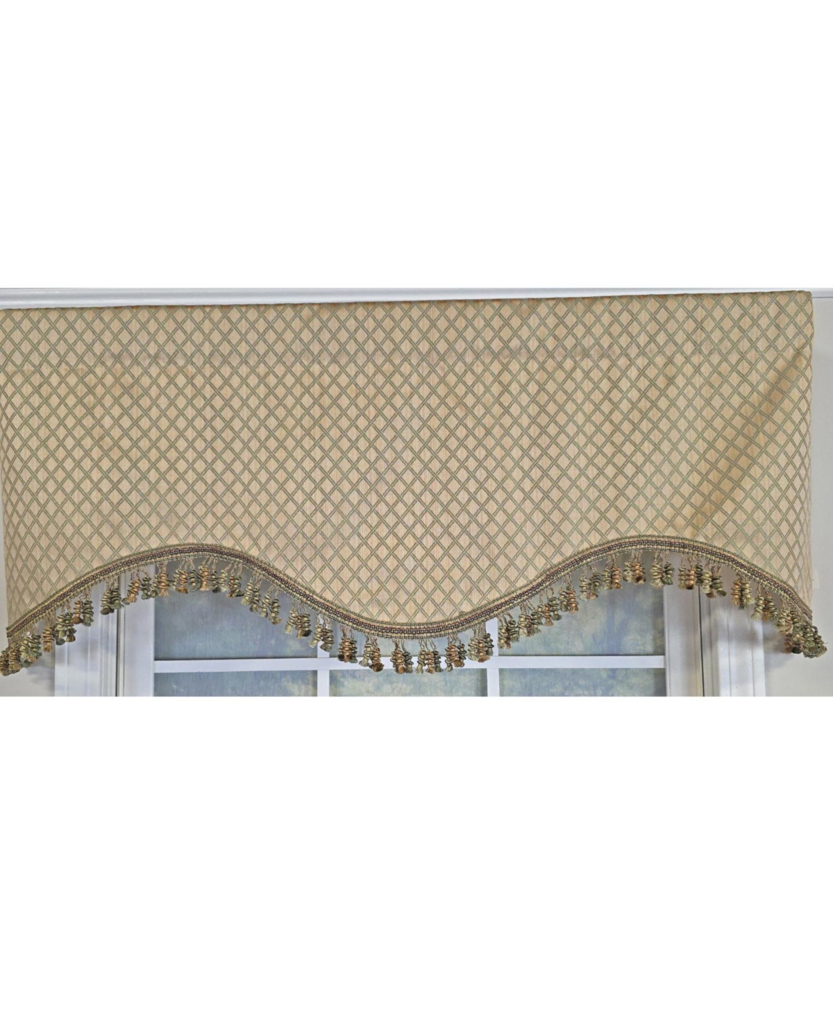 Rlf Home 100% Cotton Diamonds Cornice Fully lined Windows Rod Pocket Valance 50" x 17" Green