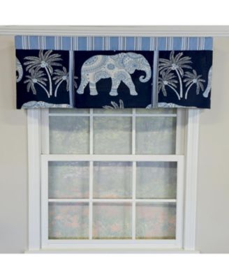 100% Cotton White Elephant Pleated  Unlined Windows Rod Pocket Valance 50" x 17"  Blue
