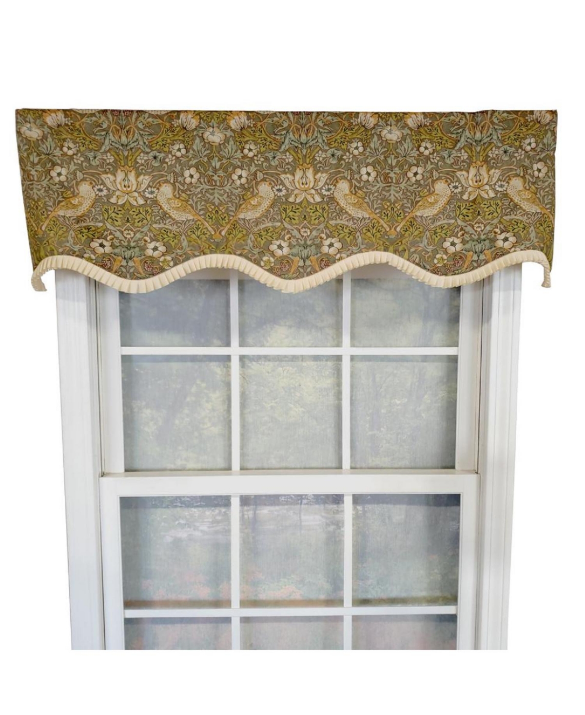 Rlf Home Vivaldi Provence Pleated Ruffle Nature-Inspired Bird Motifs No Header Luxurious Decor Valance 50" x 14" Green